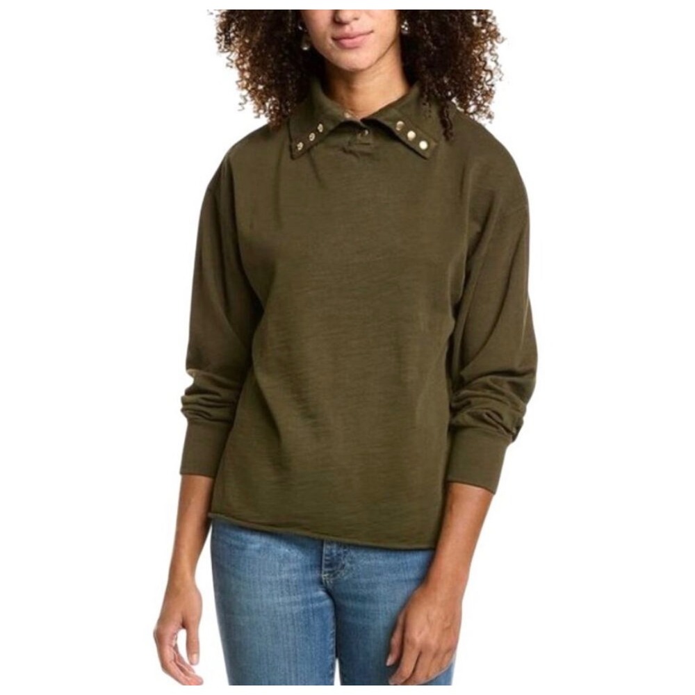 Nation LTD Diana Reversible Olive Green Snap Turtleneck Long Sleeve Raw Hem XS